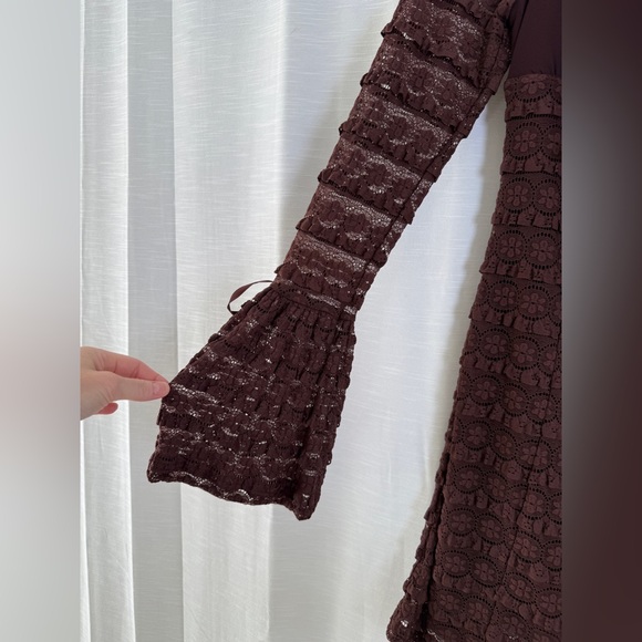Fashion Nova Brown Lace Ruffle Long Sleeve Mini Dress Cocktail Look NWT Size M - Picture 9 of 11